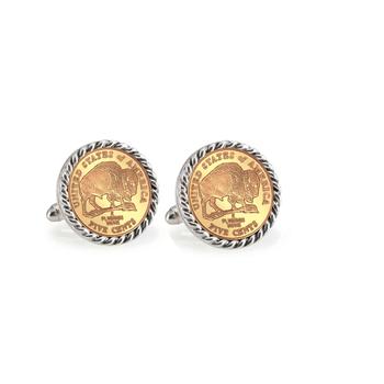 商品American Coin Treasures | Gold-Layered 2005 Bison Nickel Rope Bezel Coin Cuff Links,商家Macy's,价格¥201图片