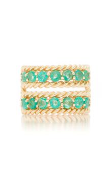商品The Last Line - Women's Emerald Two-Row Twist Ring - Green - US 3 - Moda Operandi - Gifts For Her图片