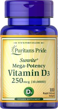 Puritan's Pride | Vitamin D3 250 mcg (10000 IU), 100 Softgels商品图片,