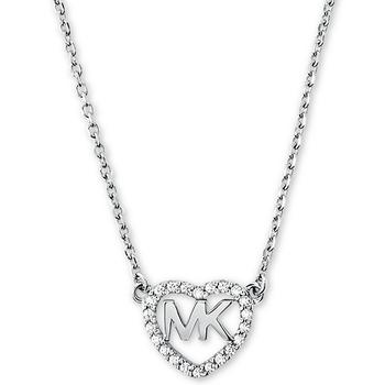 Michael Kors | Sterling Silver Crystal Heart Logo Pendant Necklace, 16" + 2" extender商品图片,7折起