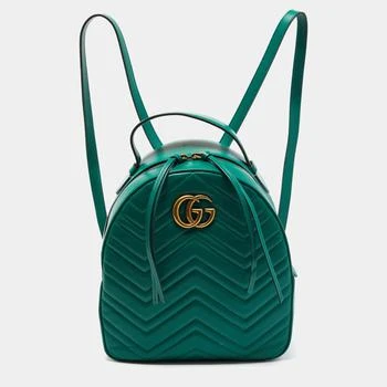[二手商品] Gucci | Gucci Green Matelassé Leather GG Marmont Backpack 