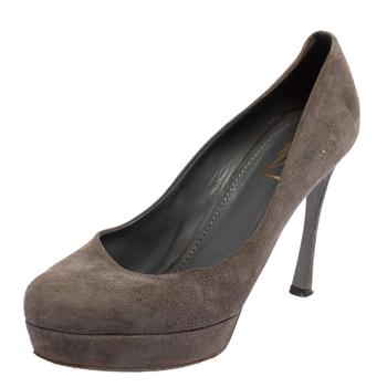 ysl高跟鞋价格, [二手商品] Yves Saint Laurent | Yves Saint Laurent Grey Suede Pumps Size 40商品图片 2.5折