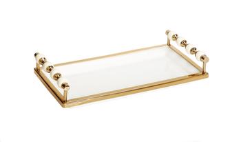 商品White Rectangular Tray with White and Gold beaded Handles图片
