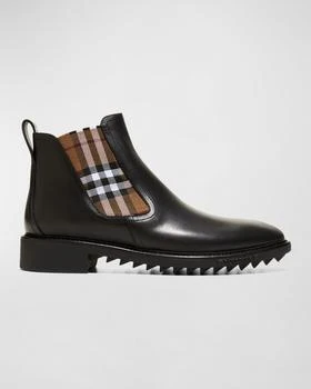推荐Men's Check-Print Leather Chelsea Boots商品