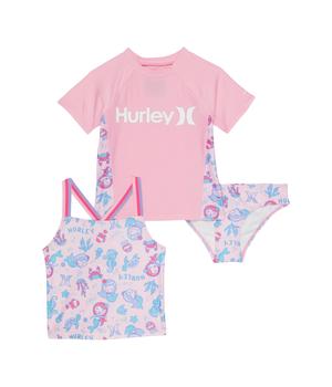 Hurley | Three-Piece Short Sleeve Rashguard and Tankini Swim Set (Little Kids)商品图片,4.7折