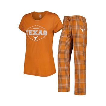 商品Concepts Sport | Women's Texas Orange, White Texas Longhorns Badge T-shirt and Flannel Pants Sleep Set,商家Macy's,价格¥390图片