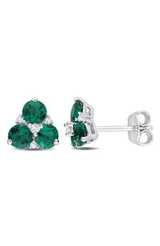 DELMAR | Sterling Silver Lab Created Emerald & Lab Created White Sapphire Stud Earrings,商家Nordstrom Rack,价格¥1118