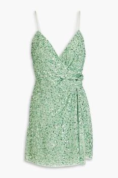 Alice + Olivia | Celestine wrap-effect embellished chiffon mini dress 3折, 独家减免邮费