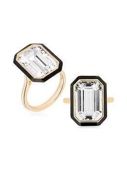 商品Queen 18K Yellow Gold, Rock Crystal, & Enamel Ring图片