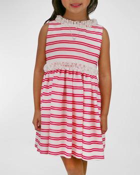 推荐Girl's Striped Ruffle Trim Dress, Size 2-6商品