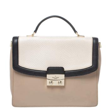 kate spade bag男包, [二手商品] Kate Spade | Kate Spade Beige/Black Snakeskin Embossed Leather Pushlock Flap Top Handle Bag商品图片 5.3折