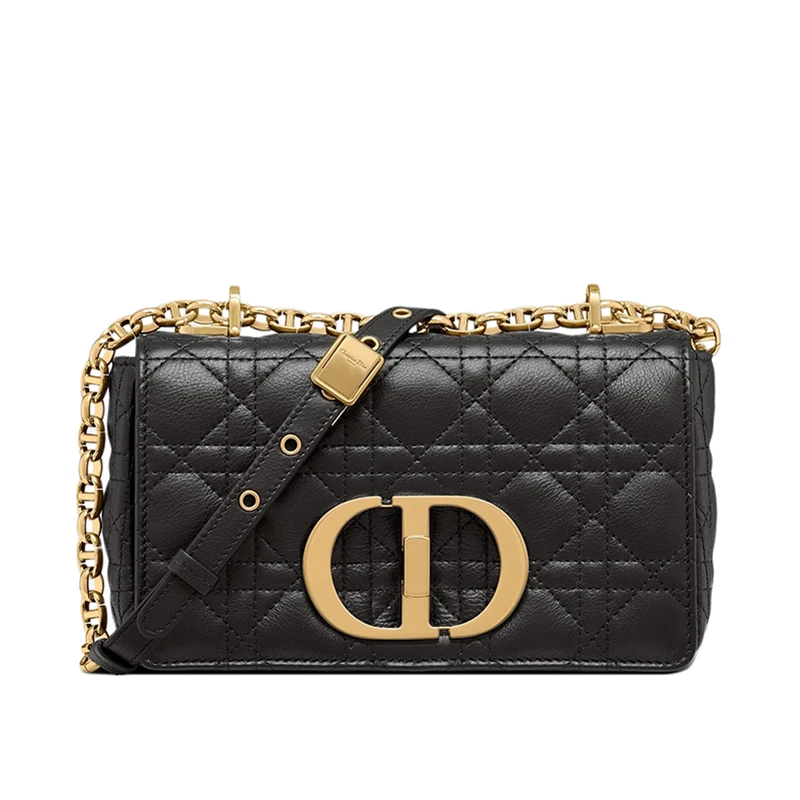 Dior | 迪奥 CARO 女士小号黑色皮革金色CD扣装饰斜跨单肩包 M9241UWHC_M900 8折×额外9.8折, 包邮包税, 额外九八折
