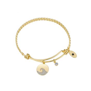 Unwritten | 14k Gold Plated Crystal Wave Charm and Bezel Bangle Bracelet商品图片,6折×额外8.5折, 额外八五折