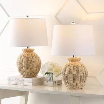 JONATHAN Y | Nora 22" Rustic Coastal Rattan Globe LED Table Lamps, Brown (Set of 2),商家Premium Outlets,价格¥2032