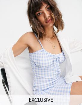 推荐Vero Moda exclusive jersey cami mini dress in blue gingham商品