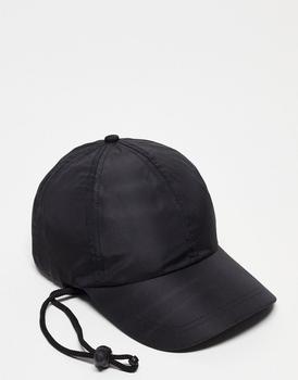 推荐ASOS DESIGN baseball cap with cord adjuster in black soft商品
