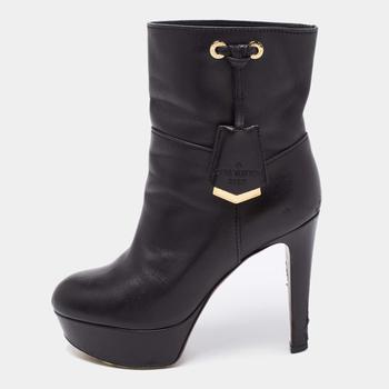 lv长筒靴, [二手商品] Louis Vuitton | Louis Vuitton Black Leather Platform Ankle Boots Size 36商品图片 7.4折