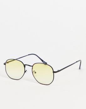 ASOS | ASOS DESIGN round sunglasses with yellow gradient lens in black商品图片,6.1折×额外9.5折, 额外九五折
