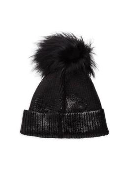 推荐Fox Fur Pom-Pom Metallic Beanie商品