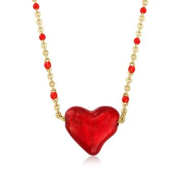 Ross-Simons | Ross-Simons Italian Red Murano Glass Heart Bead Necklace in 18kt Gold Over Sterling 5.6折, 独家减免邮费