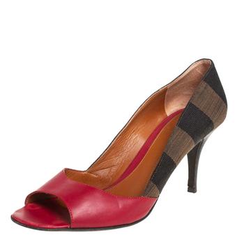 [二手商品] Fendi | Fendi Red Stripe Canvas And Leather Open Toe Pumps Size 39商品图片,6.8折