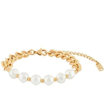 Simply Rhona | Chunky Chain Pearl OT Bracelet In 18K Gold Plated Stainless Steel,商家Verishop,价格¥418