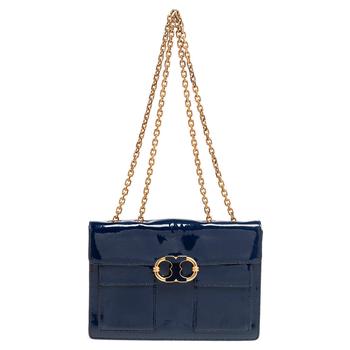 tory burch gemini, [二手商品] Tory Burch | Tory Burch Blue Patent Leather Gemini Link Shoulder Bag商品图片 7.5折, 满1件减$100, 满减