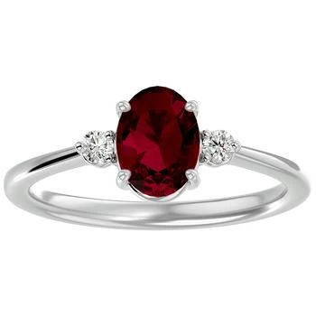 SSELECTS | 1 1/3 Carat Oval Shape Created Ruby And Two Diamond Ring In Sterling Silver,商家Premium Outlets,价格¥610