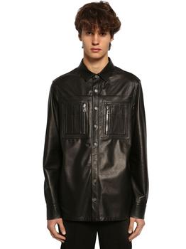 推荐Leather Shirt Jacket W/ Jersey Panel商品