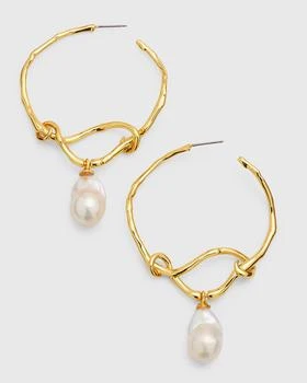 推荐14K Gold-Plated Brass Twisted Pearl Drop Hoop Earrings商品