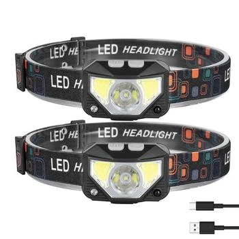Fresh Fab Finds | 2Packs Rechargeable Motion Sensor Headlamp 6 Light Modes Headlight Torch Flashlight For Fishing Running Camping Hiking Black,商家Verishop,价格¥257