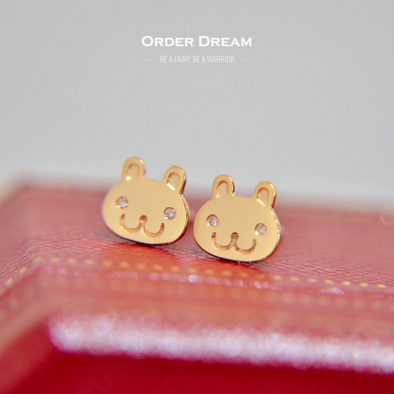 Order Dream | 18K金钻石萌兔耳钉商品图片,包邮包税