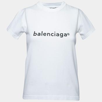 Balenciaga | Balenciaga White Logo Print Cotton Crewneck T-Shirt XS商品图片,