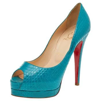 推荐Christian Louboutin Turquoise Blue Python Leather Peep Toe Platform Pumps Size 38商品