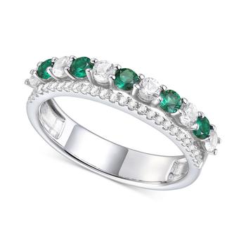 商品Macy's | Lab-Created Emerald (1/3 ct. t.w.) & Lab-Created White Sapphire (5/8 ct. t.w.) Stack Band in Sterling Silver (Also in Lab-Created Ruby & Lab-Created Sapphire),商家Macy's,价格¥1112图片